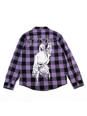 P!NK Trustfall Tour Plaid Shirt Purple Black Rhinestone Graphic Button Up L